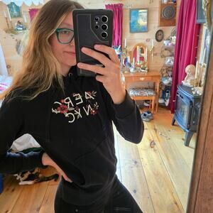 Aeropostale NYC Black Floral Womens Pullover Hoodie Womens Size XS